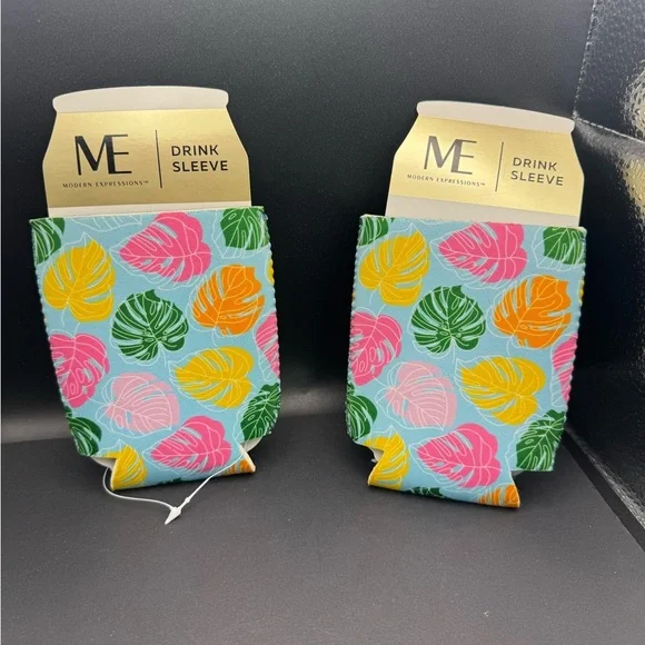 5/$25 NWT Set of 2 Expressions Colorful Leaf Drink Sleeve Koozies - Picture 2 of 4
